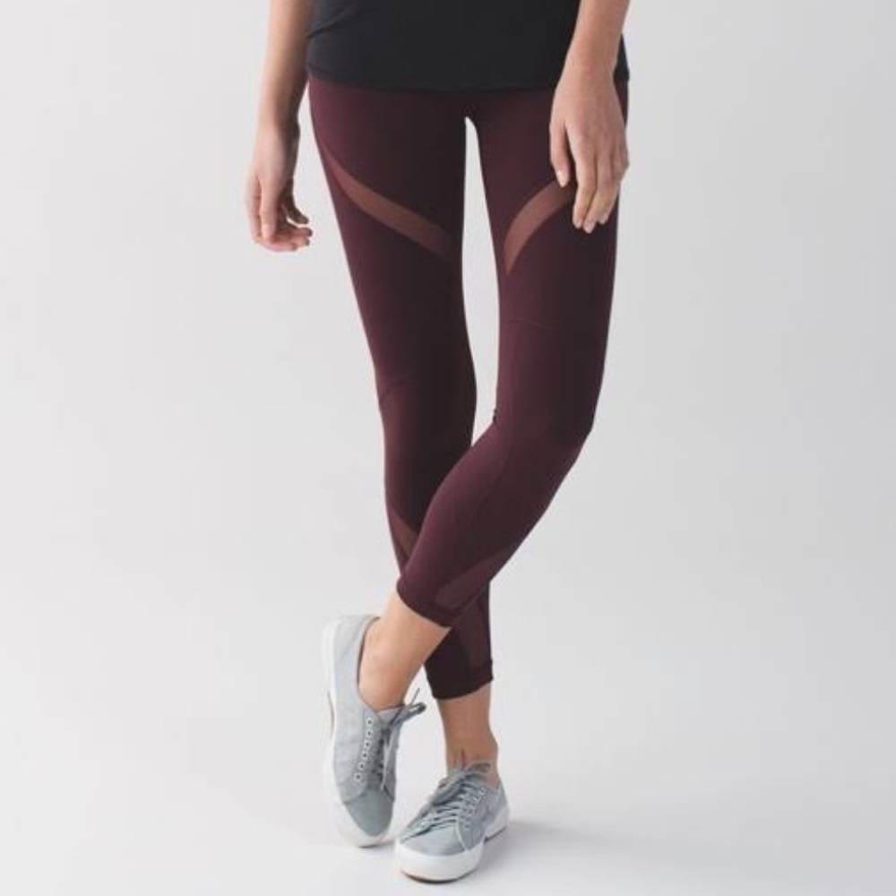 Lululemon Athletica High-Waisted Maroon Leggings - Mesh Detail - Size 4